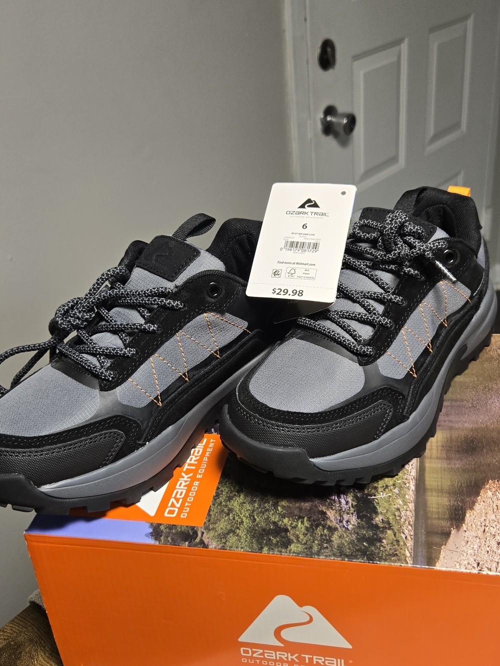 Ozark Trail Men's Black and Gray Trail Shoes with Orange Stitching